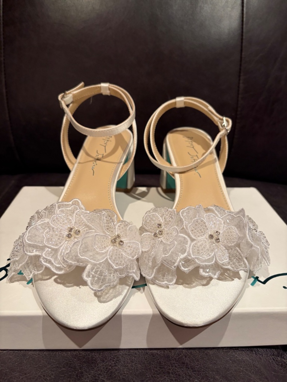 Betsey Johnson White Floral Appliqué Ankle-Strap Sandals - Picture 5 of 7